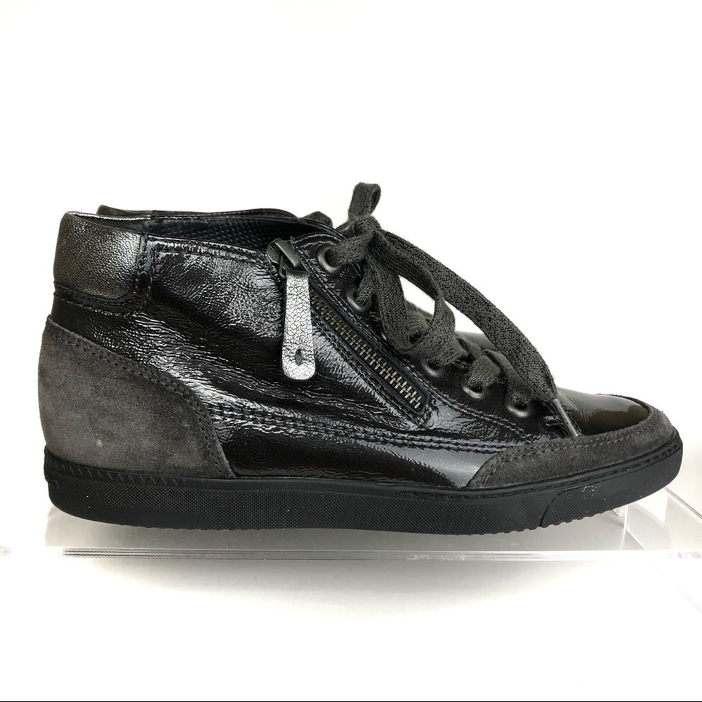 Paul Green High Top Patent Leather & Suede Side Zipper Metallic Sneaker Sz 6.5